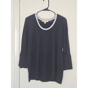 Michael Michael Kors Black Silver Metallic Trim Bell Sleeve Knit Top XL